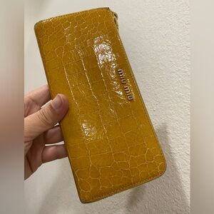 Miu Miu Mustard Croc-Embossed Wallet